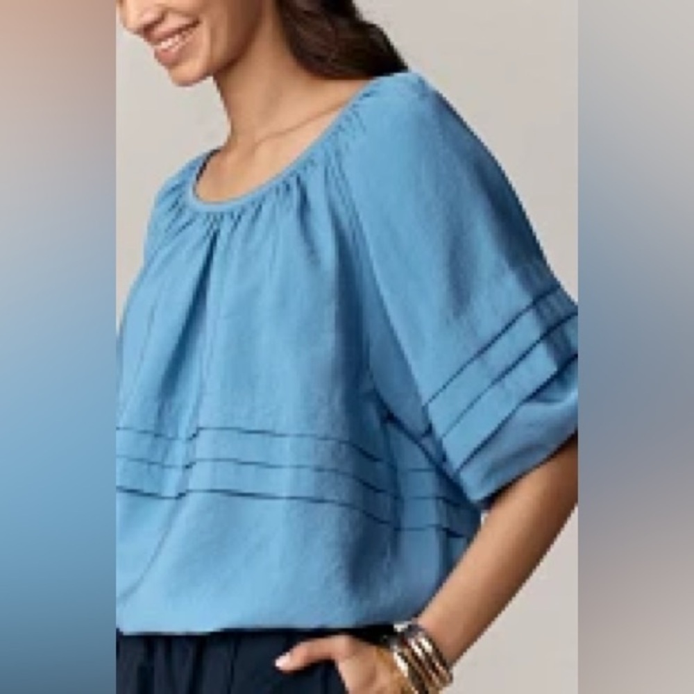 NWT Anthropologie Maeve Elbow Sleeve Bubble Hem Top Cornflower Blue XXS - Picture 3 of 5